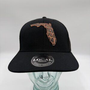 Florida Local Crowns Hat Leather State Patch Snapback Trucker OS Black Cap NWT
